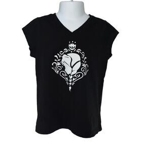 Girls S 6/6X Black & White Glitter Sparkle Anna Frozen Short Sleeve Tee Shirt
